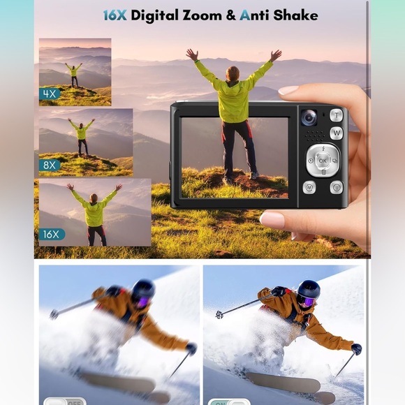 4K Digital Camera, 48MP Autofocus 16X Zoom W 32GB SD Card,Anti-Shake,2 Batteries - Picture 4 of 8